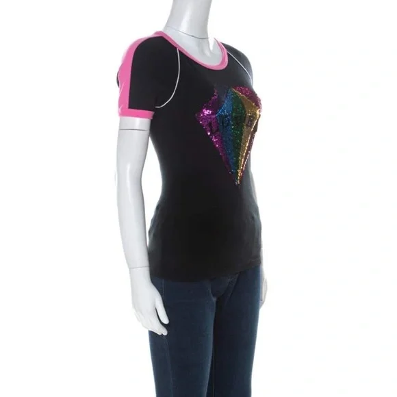 Gucci Black Cotton Sequinned Diamond Loved T Shirt size M - Picture 3 of 8